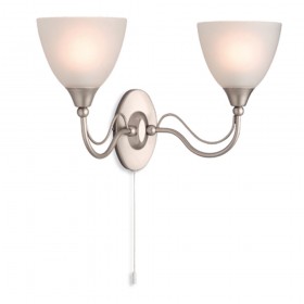 Firstlight Santana 2 Light Wall (Switched) Satin Steel with Opal Glass
