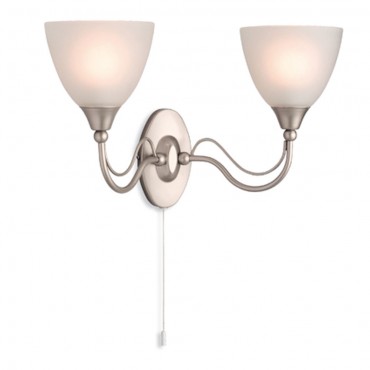 Firstlight Santana 2 Light Wall (Switched) Satin Steel with Opal Glass