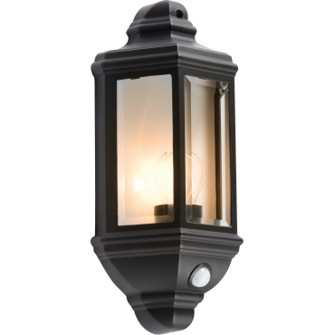 Knightsbridge Ip33 60W Alum Die-Cast Clear Glass Wall Lantern C/W Pir Sensor