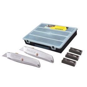 STANLEY 99E Trimming Knife Twin Pack with 50 Spare Blades in Organiser