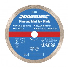 Silverline Diamond Mini Saw Blade 85mm Dia - 10mm Bore - 361323