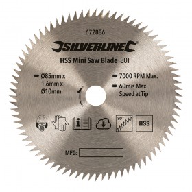 Silverline HSS Mini Saw Blade 85mm Dia - 10mm Bore - 80T - 672886