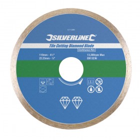 Silverline Tile Cutting Diamond Blade 110 x 22.23mm Continuous Rim