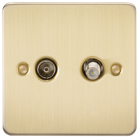 Knightsbridge FP0140BB Flat Plate TV & Sat TV Outlet (Isolated) - Brushed Brass
