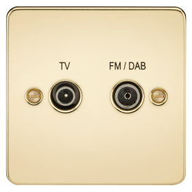 Knightsbridge FP0160PB Flat Plate Screened Diplex Outlet (TV & FM DAB) - Polished Brass