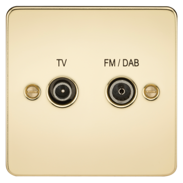 Knightsbridge FP0160PB Flat Plate Screened Diplex Outlet (TV & FM DAB) - Polished Brass