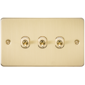 Knightsbridge FP3TOGBB Flatflat Plate 10A 3G 2 Way Toggle Switch - Brushed Brass