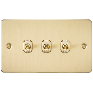 Knightsbridge FP3TOGBB Flatflat Plate 10A 3G 2 Way Toggle Switch - Brushed Brass