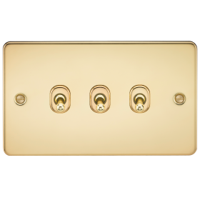 Knightsbridge FP3TOGPB Flat Plate 10A 3G 2 Way Toggle Switch - Polished Brass