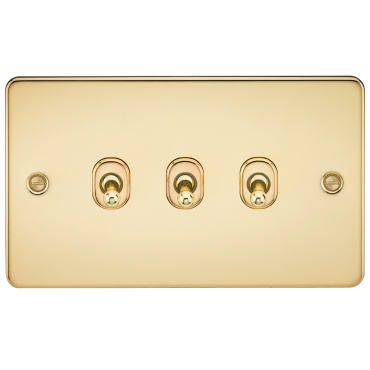 Knightsbridge FP3TOGPB Flat Plate 10A 3G 2 Way Toggle Switch - Polished Brass