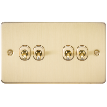 Knightsbridge FP4TOGBB Flat Plate 10A 4G 2 Way Toggle Switch - Brushed Brass