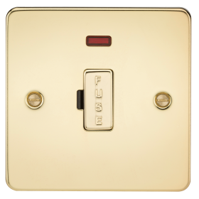 Knightsbridge FP6000NPB Flat Plate 13A Fused Spur Unit With Neon - Polished Brass