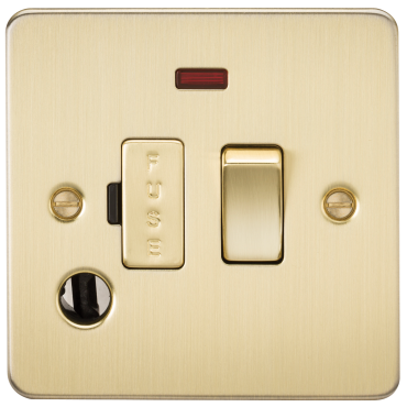 Knightsbridge FP6300FBB Flat Plate 13A Switched Fused Spur Unit With Neon & Flex Outlet - Brushed Brass