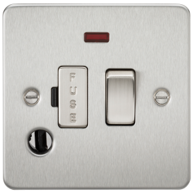 Knightsbridge FP6300FBC Flat Plate 13A Switched Fused Spur Unit With Neon & Flex Outlet - Brushed Chrome