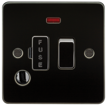 Knightsbridge FP6300FGM Flat Plate 13A Switched Fused Spur Unit With Neon & Flex Outlet - Gunmetal