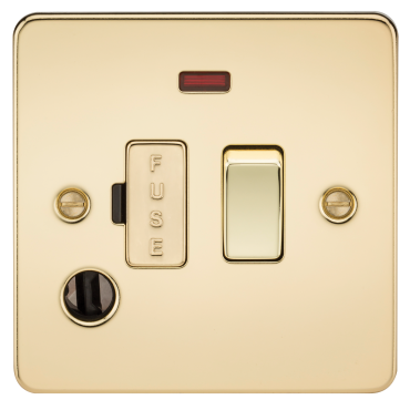 Knightsbridge FP6300FPB Flat Plate 13A Switched Fused Spur Unit With Neon & Flex Outlet - Polished Brass
