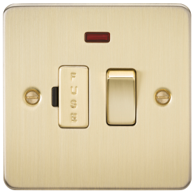 Knightsbridge FP6300NBB Flat Plate 13A Switched Fused Spur Unit With Neon - Brushed Brass