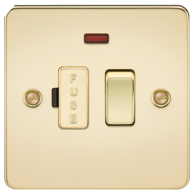 Knightsbridge FP6300NPB Flat Plate 13A Switched Fused Spur Unit With Neon - Polished Brass