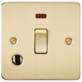 Knightsbridge FP8341FBB Flat Plate 20A 1G DP Switch With Neon & Flex Outlet - Brushed Brass