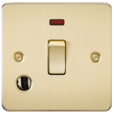 Knightsbridge FP8341FBB Flat Plate 20A 1G DP Switch With Neon & Flex Outlet - Brushed Brass