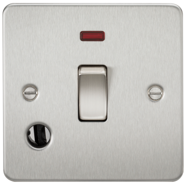 Knightsbridge FP8341FBC Flat Plate 20A 1G DP Switch With Neon & Flex Outlet - Brushed Chrome