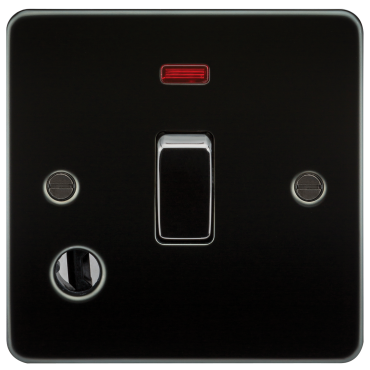 Knightsbridge FP8341FGM Flat Plate 20A 1G DP Switch With Neon & Flex Outlet - Gunmetal