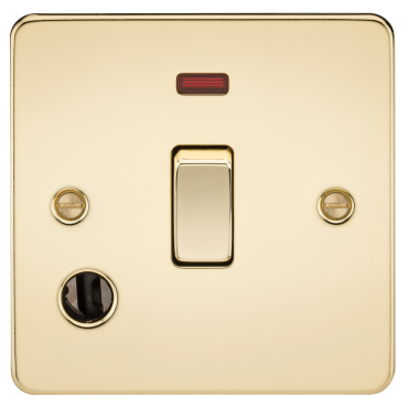 Knightsbridge FP8341FPB Flat Plate 20A 1G DP Switch With Neon & Flex Outlet - Polished Brass