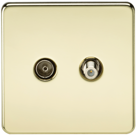 Knightsbridge SF0140PB Screwless TV & Sat TV Outlet (Isolated) - Polished Brass