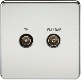 Knightsbridge SF0160PC Screwless Screened Diplex Outlet (TV & FM DAB) - Polished Chrome