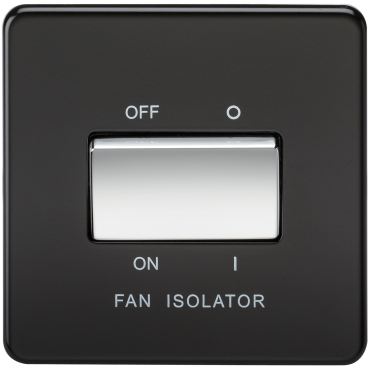 Knightsbridge SF1100MB Screwless 10A 3 Pol Fan Isolator Switch – Matt Black W/Chrome Rocker