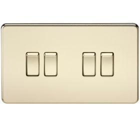Knightsbridge SF4100PB Screwless 10A 4G 2 Way Switch - Polished Brass