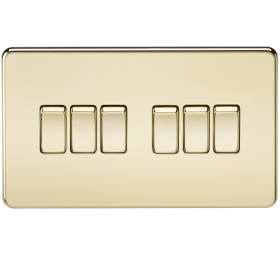 Knightsbridge SF4200PB Screwless 10A 6G 2 Way Switch - Polished Brass